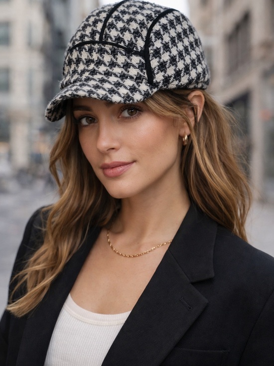 Jessica Simpson Accessories - Black & White Houndstooth Baseball Cap - Women's Classic Cap